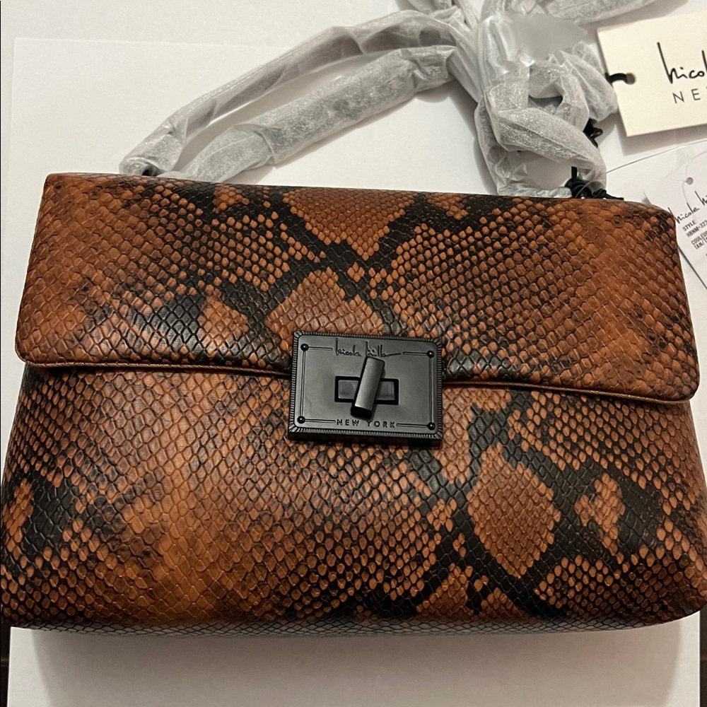 Nicole Miller Brown and Black Snake Print Clutch